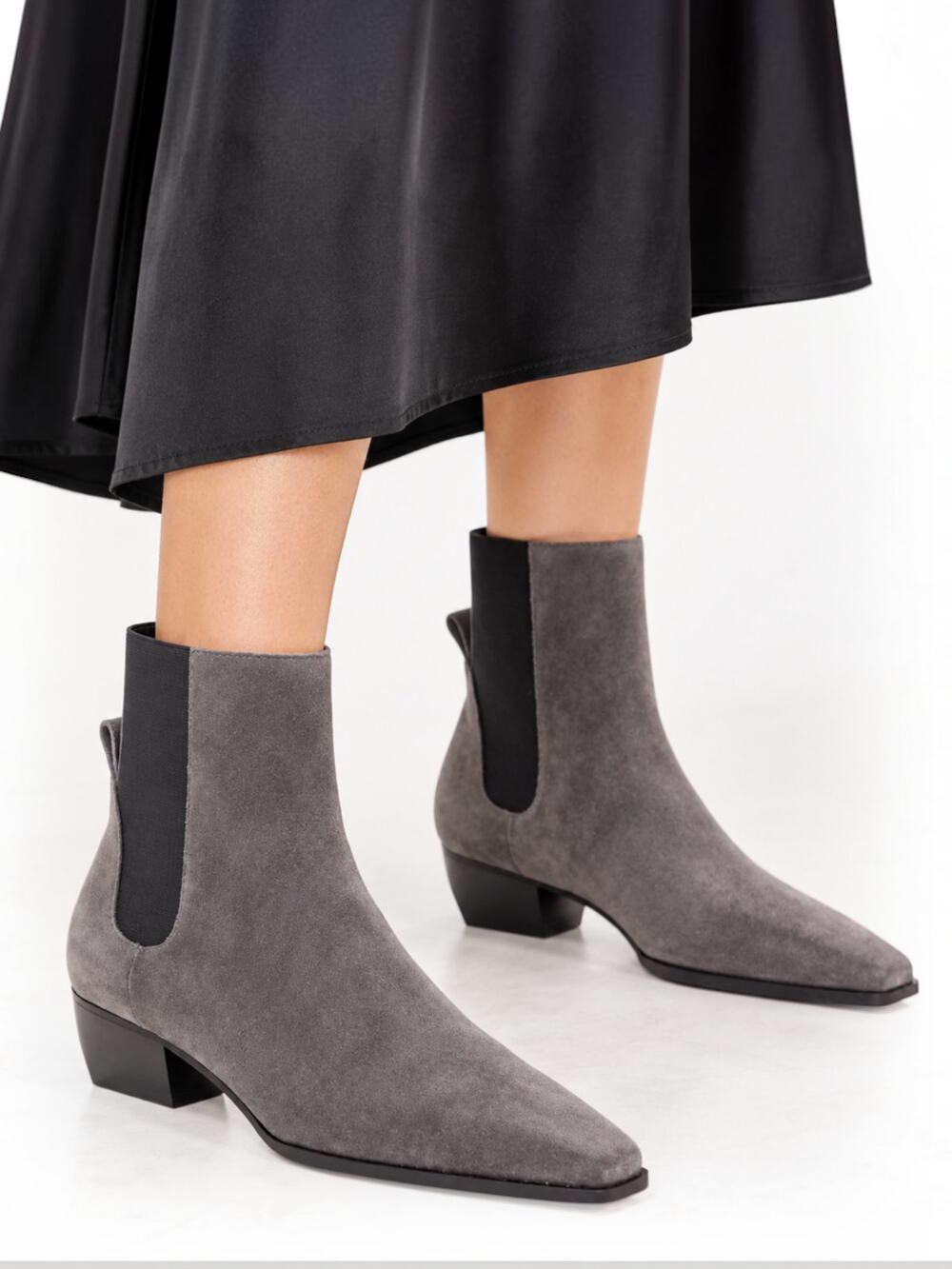 Mango Snip Toe Heeled Suede Ankle Boots Gray Size 38/ 7.5